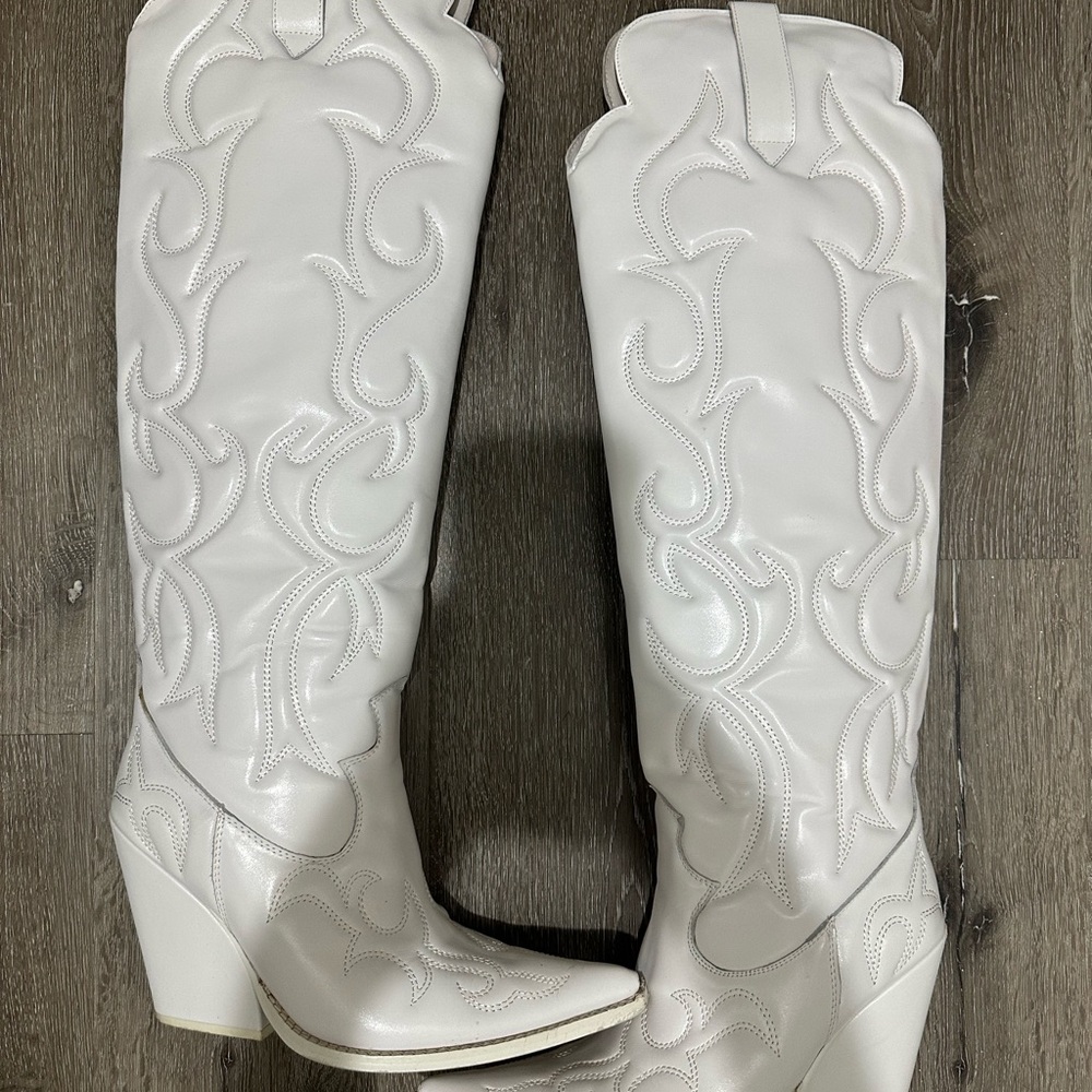 Jeffery Campbell White Knee High Western Cowboy Boots